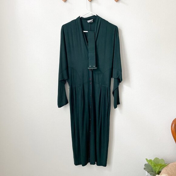Rabbit Rabbit Rabbit Designs green belted midi dress‎ fitted sleeves L - Picture 1 of 8